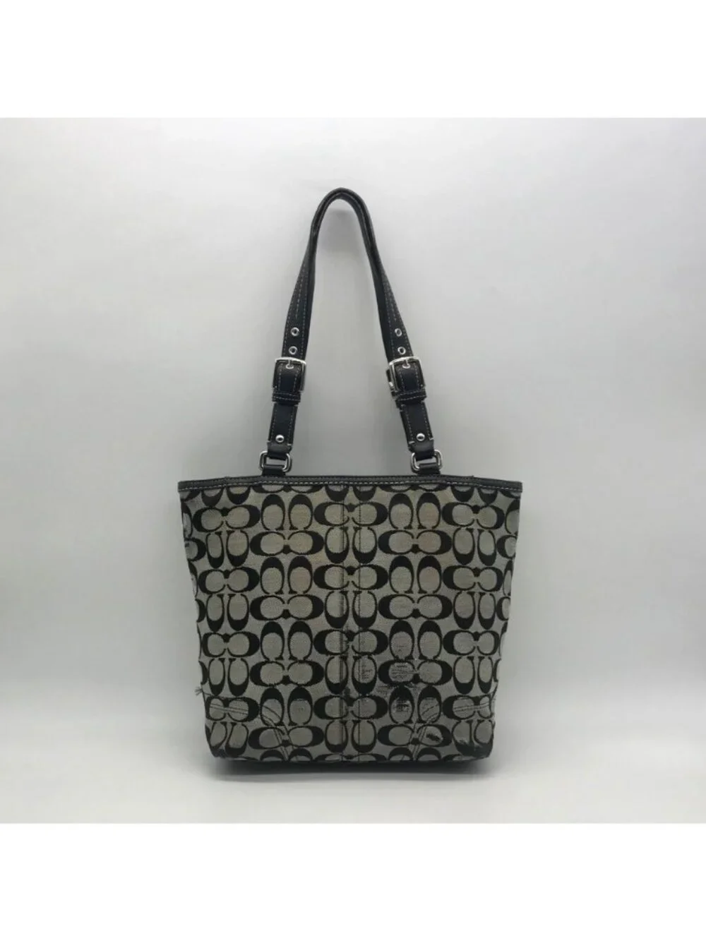 Coach Vintage Gray and Black Canvas Hamptons Shoulder Bag-F13077